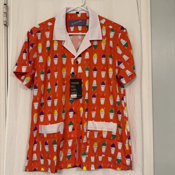 Nola Dawg Men’s Short Sleeve Button Snowball Snowcone Shirt Red Artsy Size S - Picture 1 of 12